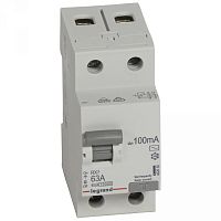 Выключатель дифференциальный (УЗО) RX3 2п 63А 100мА тип AC | код. 402030 |  Legrand